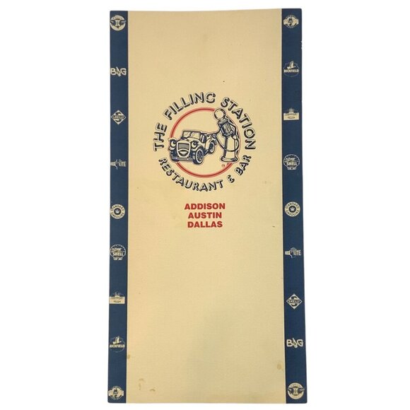 The Filling Station Restaurant & Bar Menu Dallas Addison Austin Vintage 80s - Picture 1 of 3